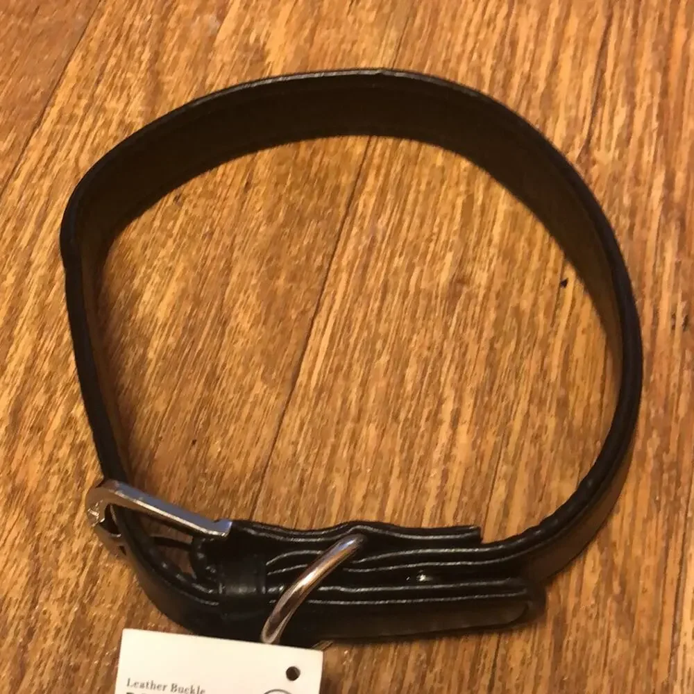 Martha Stewart Black and Silver Leather Buckle Dog Collar Size 20